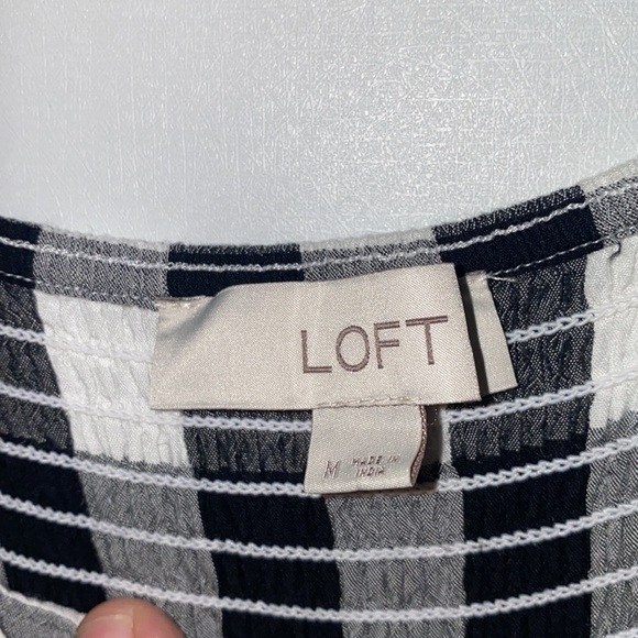 LOFT wide leg cropped plaid checkered gingham belted smocked jumpsuit romper M - Picture 9 of 10